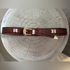 Double S Belt Collection Brown Genuine Leather Hand Tooled Belt